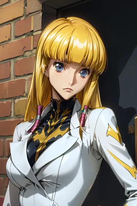 PERFECT ANATOMY top quality,highest resolution,(((shiny latex white pilot suit Shiny Blonde Dark blue eyes shiny skin))) cord gears Monica long hair straight expressionless flat chest woman cool