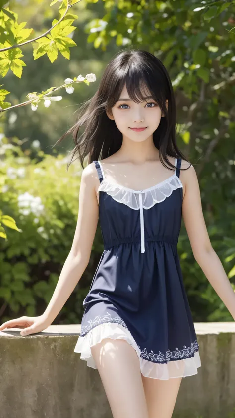 top quality、  natural depiction、  nothing 、  details、delicate、Very high degree of perfection 、 Beautiful Body Lines,Girls are middle school students  １Grade、   black hair、Cute girl's eyes、Best ratio、 小さなchest、 (((Hoshino Ai)))、shoes 、(I'm wearing a summer ...