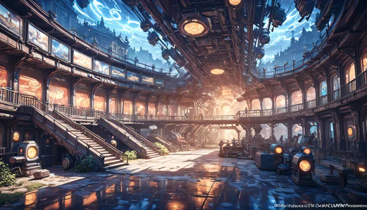 A futuristic amusement park,cowboy shot, 
., \beautiful composition, cinematic lighting, extremely detailed, 8k, cinematic postprocessing, {{bad fingers,bad-anatomy,missing-fingers}}, {{signature,watermark,username,artist name}}, {{retro style,poor-quality...