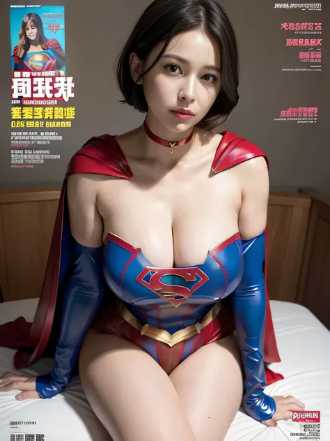 masterpiece、Latex Supergirl Costume、off shoulder、Ultra short hair、Big, Fuller Breasts、shiny sweaty skin、face to face、choker、Provocative cleavage 、 Long Sleeve、cloak、high leg bikini、Voluptuous thighs、straddling laboratory equipment in a hospital room、photor...