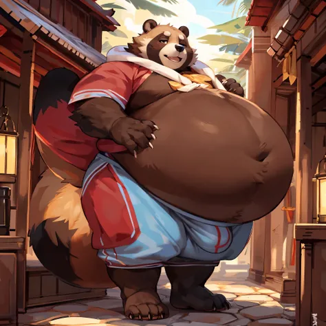 (two characters),4k ultra quality, 4k full body view,ultra high detailed body,kemono (tanuki),cute face,charming body,chubby body,chubby face, enormous body,by mystikfox61, by glitter trap boy, by bebebebebe,by morethreedee, by seibear,(thick thigh:1.5),ch...