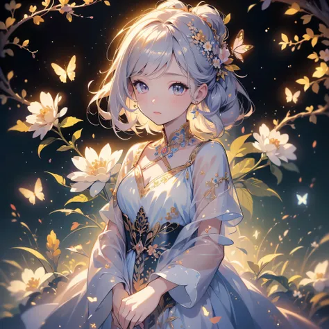 (masterpiece, top quality, best quality, Official Art, beautiful and artistic:1.2), (1 girl), extremely detailed,(Fractal Art:1.3),colorful,Most detailed,upper body, [race],[ jewelry],[flower],[[ butterfly]],