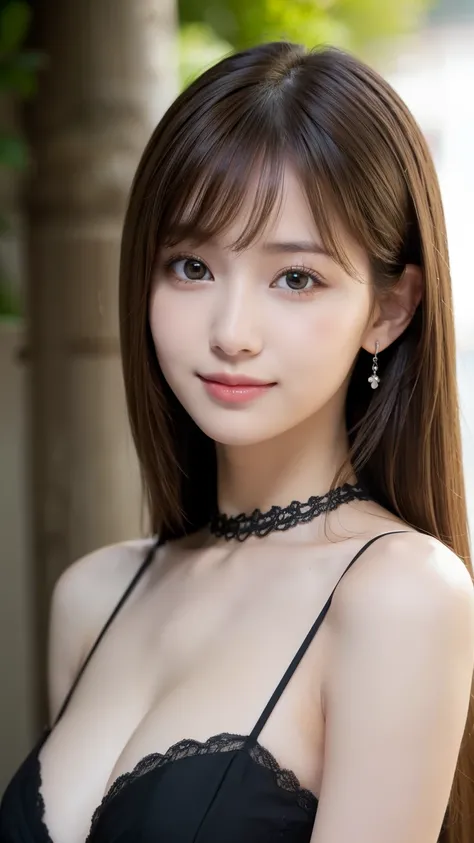 one 19 year old girl, (black dress), Raw photo, highest quality, photorealistic, very delicate and beautiful, very detailed, 8K wallpaper, High resolution, soft light, very detailed目と顔, beautifully detailed nose, detailed and beautiful eyes, cinematic ligh...