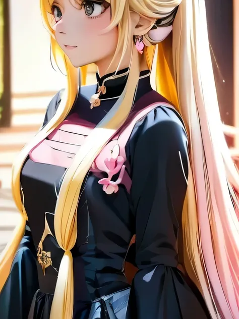 anime girl with long white hair and pink earrings in a black dress, anime girl with long hair, blonde anime girl with long hair, an anime girl, anime girl wearing a black dress, pretty anime girl, retro anime girl, cute anime girl, anime girl, anime visual...