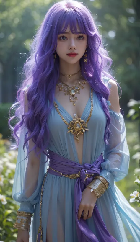 ( cute smile)clear coat.dq pom ,purple hair, earrings.、 of , 前hair , Little head on the street :1.3 Ultra Realistic :1.2 , masterpiece, of , more details, has realistic lighting .A Broader Perspective ....