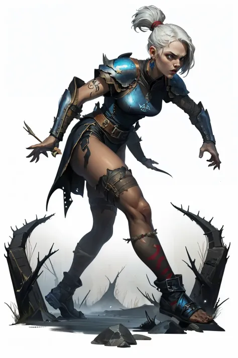 (full body image, forbidden to cut or not show from head to toe, PNG format , transparent background), (High quality, masterpiece), (25-year-old athletic woman), (medieval gladiator), (shoulder pads with metallic thorns), (Brooklyn Gladiators), (short whit...