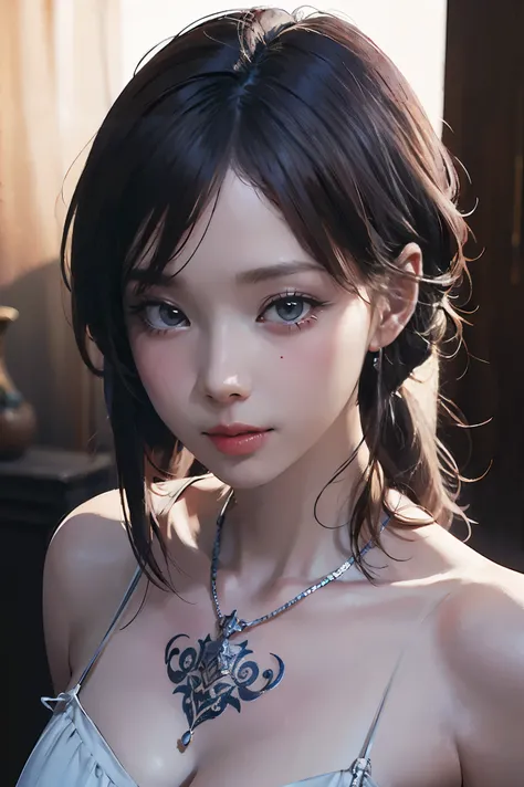 browsing with training,((girl with chest tattoo)), , ((long white bangs in high resolution, dark hair)), silver hair, Wounded, small wound, purple eyes, spies in 1930, pendant around neck. 超High Resolution.realistic. 超High Resolution.realistic:1.4,超High Re...