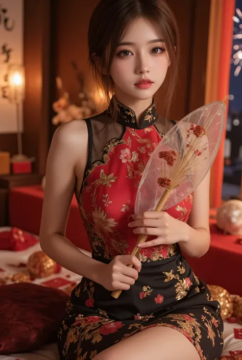 Cat ears、 face up, attractive, pretty girl, ponytail、 (( fine facial features , eroticism)), dramatic lighting , realistic , 8k, Dramatic Shadows , intricate and elaborate patterns , super detailed photo , chiaroscuro lighting , Pleasant colors , deep cont...