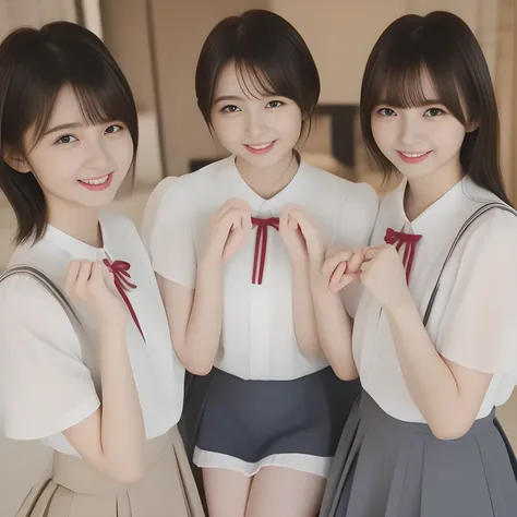 (masterpiece, best quality:1.2), High resolution, 1080P, 8K, 1girl, solo, (((Too beautiful three rich (young beauty & noble & gorgeous fashion magazine models))) are (showing hands up), (touching their hands together) . All the girls are noble, neat, intel...