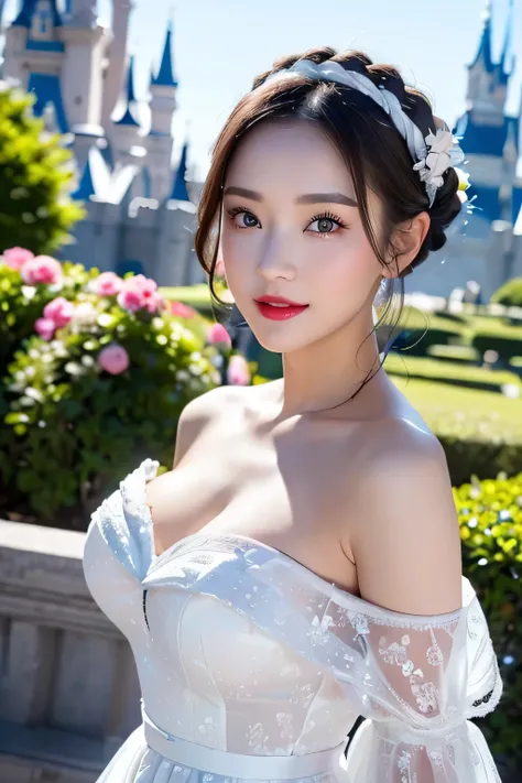 ( let's take a peek at the viewer :1.3),( 3d animation:1.3),( Grimm's fairy tale world ),(cinderella,cinderella,Princess covered in ash:1.3),(cinderella's Castle in the background:1.3),(((Lace off-the-shoulder white dress))),.( make the subject look three-...