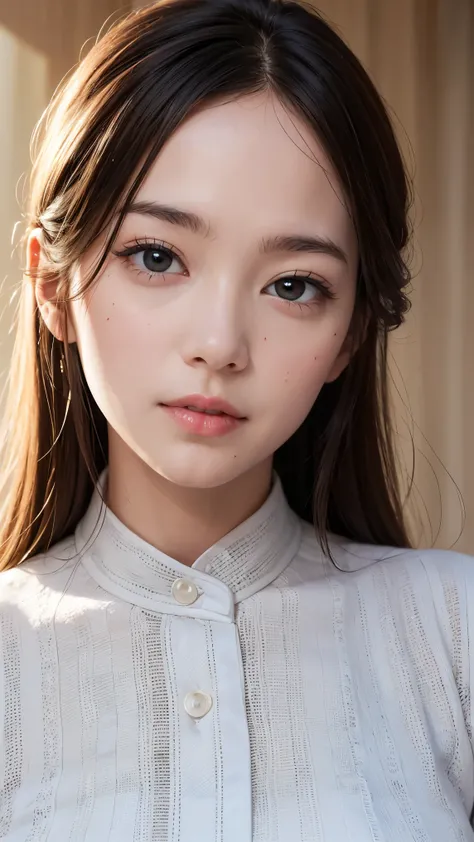 ８k, 非常にdetailed, masterpiece, top quality, Photorealistic, detailed, beautiful eyes,  40 year old woman, 1 person, cute,  lower lip is thick and plump, face the front, beautiful body, ((staring at the viewer&#39;s eyes)), beautiful hairstyle,  light clothi...