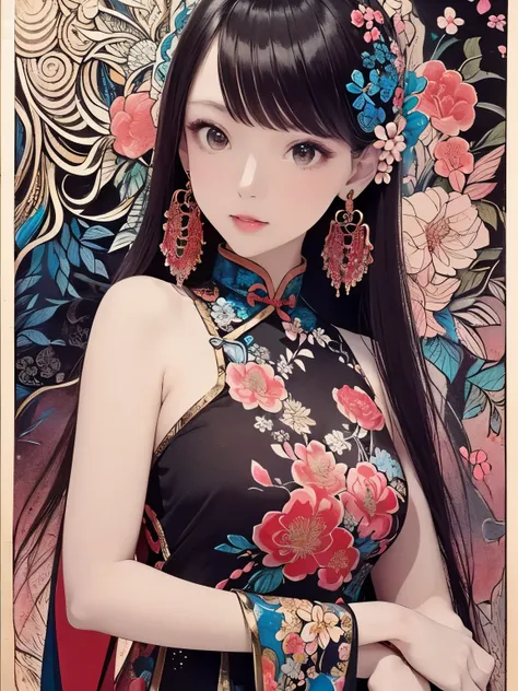 ( masterpiece, Top Quality, Best Quality, official art, Beautiful and aesthetic:1.2), (1 Girl:1.3), extremely detailed,(Fractal Art:1.1),(colorful:1.1)(Flowers:1.3),Highest Detail,(Zentangle:1.2), (dynamic pose), ( abstract background :1.3), (traditional ...
