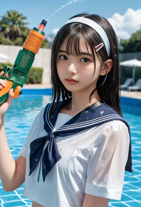 (masterpiece, 最high quality,  Ultra A Hi-Res), ( from side,   full body photo), (((Very beautiful girl))), Very Cute Girls,   wet solo Japanese elementary school girl 、natural makeup, masterpiece 、 top quality 、 super accurate、 realistic、  high school stud...