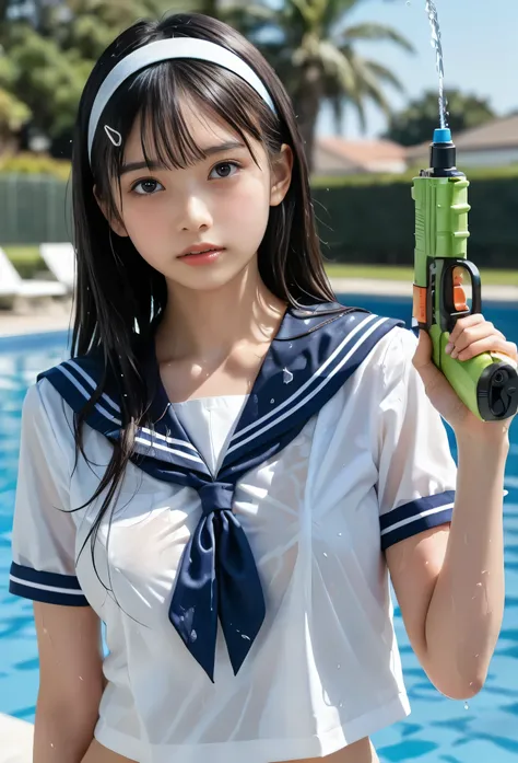 (masterpiece, 最high quality,  Ultra A Hi-Res), ( from side,   full body photo), (((Very beautiful girl))), Very Cute Girls,   wet solo Japanese elementary school girl 、Natural Makeup, masterpiece 、 top quality 、 super accurate、 realistic、  high school stud...