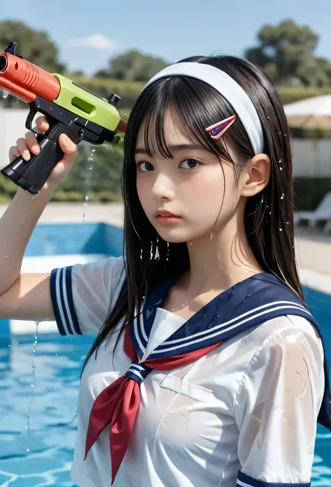 (masterpiece, 最high quality,  Ultra A Hi-Res), ( from side,   full body photo), (((Very beautiful girl))), Very Cute Girls,   wet solo Japanese elementary school girl 、Natural Makeup, masterpiece 、 top quality 、 super accurate、 realistic、  high school stud...