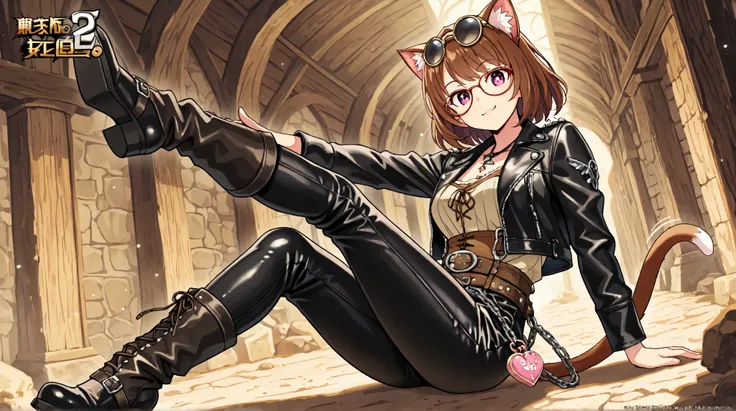 A petite anime-style girl with cat ears and a delicate Japanese facial appearance. She has large, expressive eyes that radiate warmth and curiosity. Her soft brown hair frames her face, adding to her charming and innocent look. Her feline ears twitch sligh...