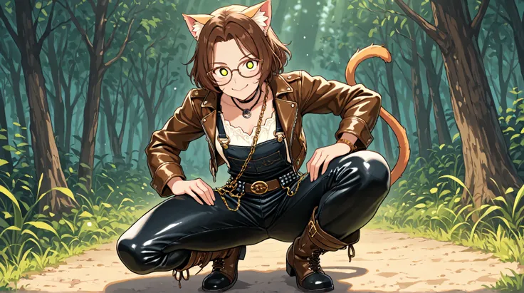 A petite anime-style girl with cat ears and a delicate Japanese facial appearance. She has large, expressive eyes that radiate warmth and curiosity. Her soft brown hair frames her face, adding to her charming and innocent look. Her feline ears twitch sligh...