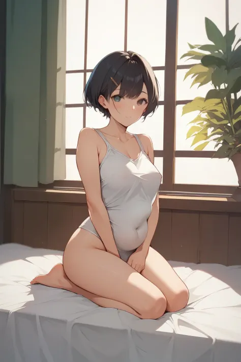 score_9, score_8_up, score_7_up,   source_anime，nsfw，uncensored，Short legs，1 girl, Low body，(Covered Belly:1.2) sitting in bed，(Doesn&#39;t work:1.1), dark sky, Inside the Farmhouse Bedroom,, ((  big droopy breasts  )) (()) ((watching for workplace safety ...