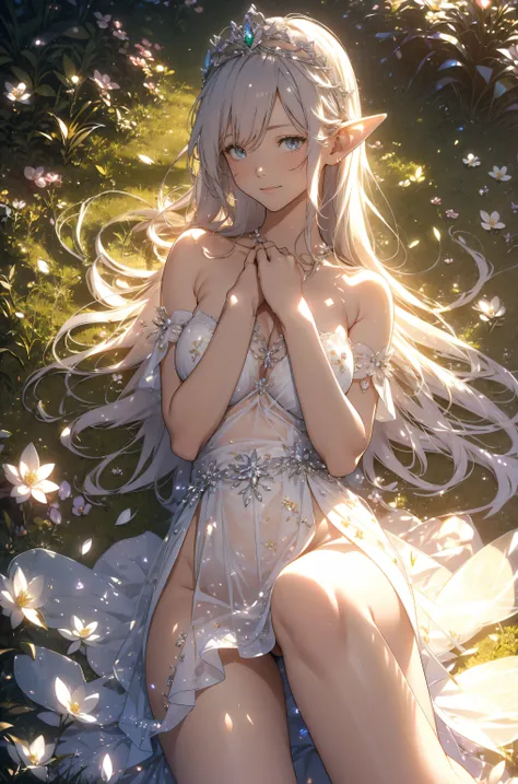 top quality　 mystical 、I'm lying on my back on the grass and looking at me(Dutch angle) ERO 1 WOMAN ELF EARS　Fairy Wings 　sexy smile！ gentle gaze ,  beautiful eyes 、、 Chest 130 Beautiful Constriction 、waist lineセクシー strongest 、 Beautiful Brown Skin 、、 musi...