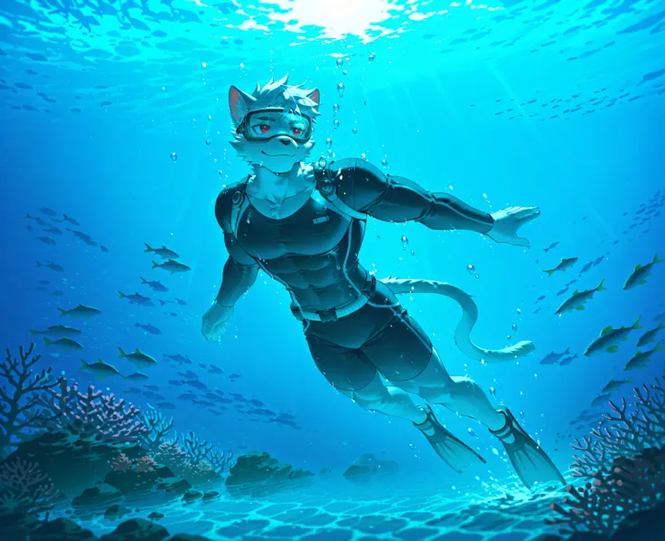 sfw,masterpiece,UHD,solo,highres,best quality,anatomically correct,furry male,( cat),collarbone,(white fur:1.5,white hair),short hair,black eyebrow,snout,(detailed eyes,red eyes,detailed pupils,beautiful eyes),snout,animal ears,cat ears,absurdres,shapely,h...