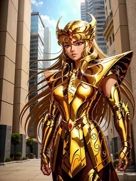 1girls,  beautiful, saint seiya, In the city, vista frontal, portrait, Hyperrealistic image 