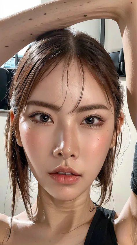   face close-up, Close up of the nose and mouth、、vision centered on the nose and mouth、          ,  beautiful eyes, (( detailed face ,  realistic and detailed eyes)),  ,    Focus on the nose and mouth  ,  ultra high definition,  the holes in her nose It's ...