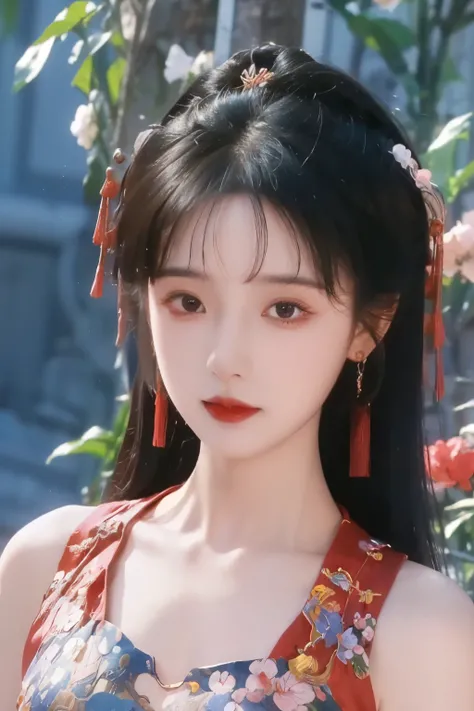 ( masterpiece, Top Quality, Best Quality, official art, Beautiful and aesthetic:1.2), (1 Girl:1.3), flat chest, extremely detailed,(Fractal Art:1.1),(colorful:1.1)(Flowers:1.3),Highest Detail,(dynamic pose), (background:1.3), (traditional Chinese costume:...