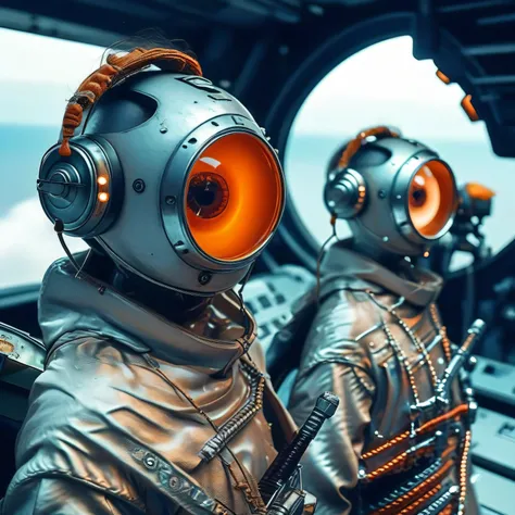 Two samurai warriors clash in the vastness of space, floating weightlessly with the aid of jet packs. Their astronaut suits are intricately designed to resemble ancient Japanese armor, blending futuristic technology with traditional warrior aesthetics. The...