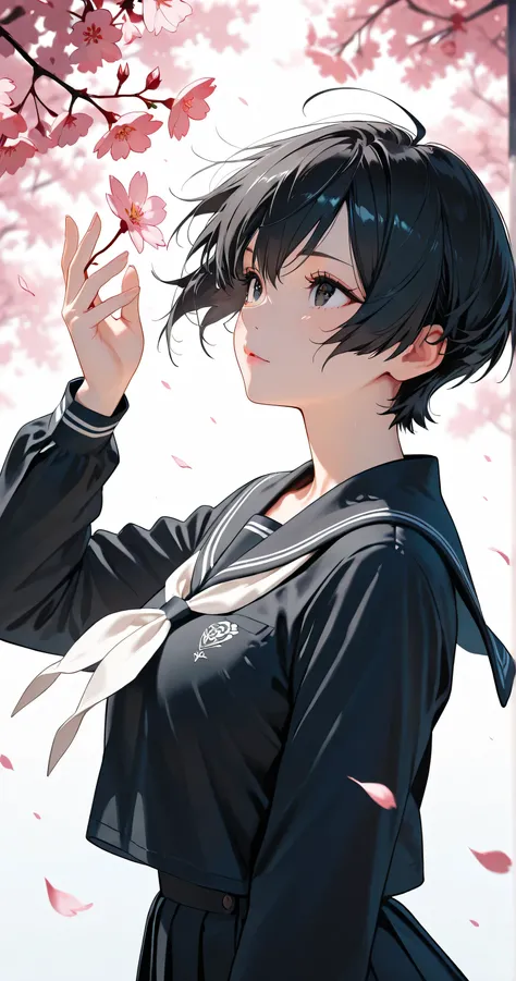 insanely detailed,
She is beautiful,
sharp focus(1.3), clear lines, crisp edges,
beautiful eyes, detailed irises, gentle shading,
black eyes, clear eyes, fair skin, soft pink lips,
Short choppy messy pixie cut, black hair, tousled hair(1.5), deli...