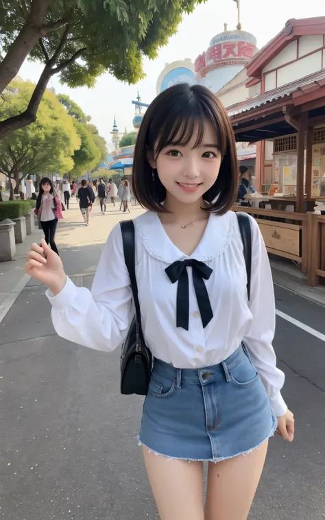 ((top quality)), ((masterpiece)), Realistic im ages 、Other than the front、Very bright expression、 big smile、 Japanese Girls、 realistic im age of the eye area 、small、 look like 、、Fourth grade elementary school student、small子ども、Petite、10age、Medium bob hair ...