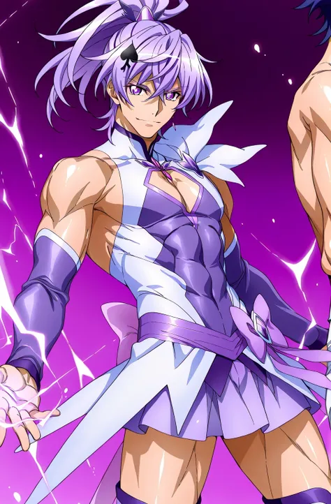 score 9 、score 8 up、score 7 up、source anime、masterpiece、top quality、high resolution、anime coloring、1boy 、Cure Sword、(male:1.5)、close-up of a boy cartoon character with purple hair、high short ponytail hair、spade shape hair ornament、Alone、portrait of Magic B...