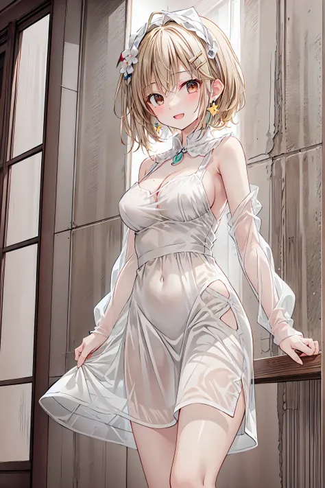  absurd,  ultra detailed , bright color , very beautiful detailed anime face and eyes,   look straight , ;d,  twinkle in both armpits_skin,Age 25, short hair, ,  asymmetrical bang,  blonde hair, shiny hair, delicate beautiful face, blush、blue eyes, White s...