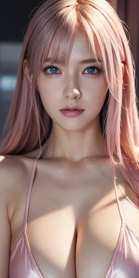  Portrait , Practical,  blue eyes, Pink Platinum Hair,  Big Breasts,  4K resolution  ,   High Quality CG, Beautiful CG,  Soft light ,