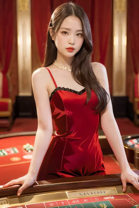 Classic Hollywood glamour.., A in a beautiful red evening gown, Amazing accessories, (Attractive eyes, red lips, beautiful, ผิวbeautifulไร้ที่ติ), luxurious backdrop, velvet curtains, amazing gesture, Interesting composition, spotlight illumination, rich s...