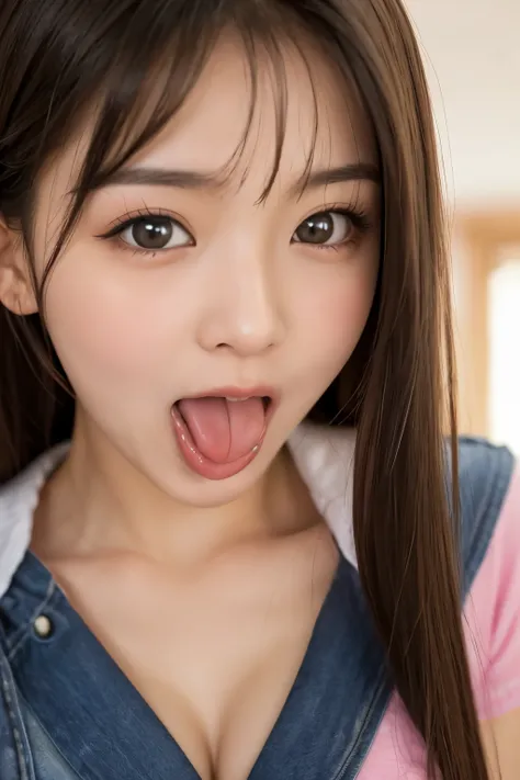 high quality、real、cute face,cute face、pretty girl、beautiful woman,The chest, 可愛いpretty girl、 a cute high school girl who sticks out her tongue、very very long tongue pussy、sticking out very long tongue,up face,cute hentai ero face ,face close-up、 Symmetry