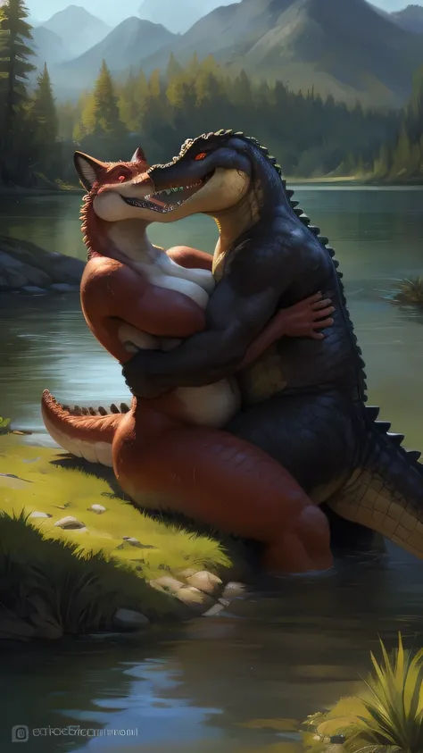 8k, fine details, (ultra detailed), a beautiful and detailed full size portrait of a female Crocodile  red eyes krokodyl eyes, tail, bedroom eyes, High Dynamic Range, cinematic shot, detailed eyes, big body goddess, kenket, Ross Tran,ruan jia, vip, trendin...