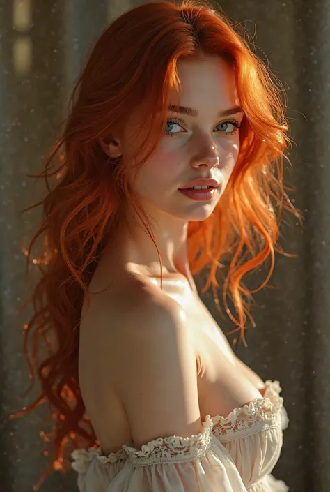 Create 10 images of a red-haired girl with a beautiful model body to attract men's attention 