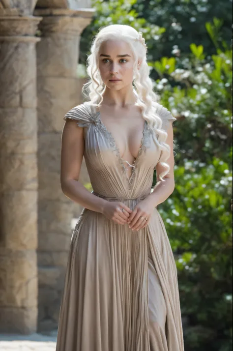 Royal Satin dress, Perfect eyes, flawless Beauty, pierced eyes, Masterpiece, Daenerys Targaryen, Gorgeous woman, queen, beautiful braided hair, thick figure, curvy, Queen Lady, Princess of Dragonstone, black mole on breast, The Unburnt, Queen of Meereen, Q...