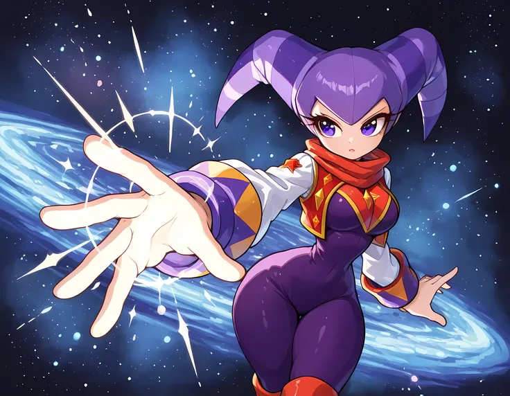 score_9, score_8_up, score_7_up, (((1girl, solo))), dynamic pose, shading, sharp focus, raytracing, 23yo, Elliot_Edwards_\(NightsintoDreams\), Purple eyes, jester, jester hat, lush lips, (long lashes), ((thin waist, wide hips, thick thighs)), big breasts, ...