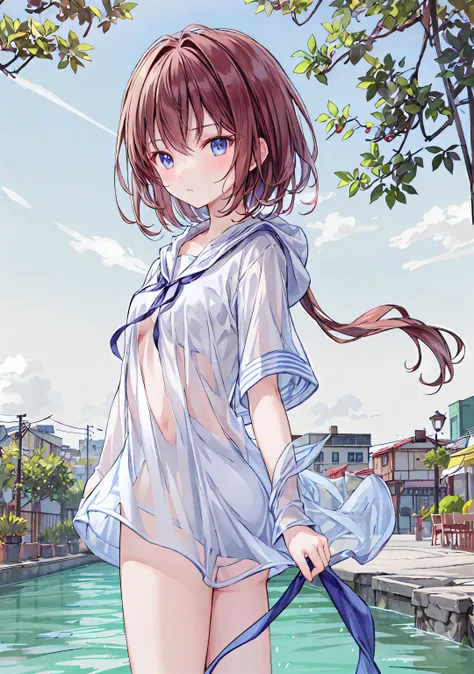  4 Kanata,Wear a hoodie。Butt,nice,beautiful night scene background ,Stand on tiptoes,  Bend Your Knees,turn your knees outward,Rear View、 Hair，shortcuts，unkempt hair，Short braided hair，Neat， slender beautiful woman， correct posture，Small chest，beautiful le...