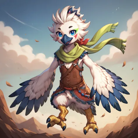 masterpiece, best quality, highly detailed, detailed eyes, detailed face, detailed skin, score_9, score_8_up, score_7_up, full body shot, 1boy, anthro, solo by bonifasko,  tulin, portrait, outside, sky, smiling, hands, talons, animal nose, blue eyes, cool,...