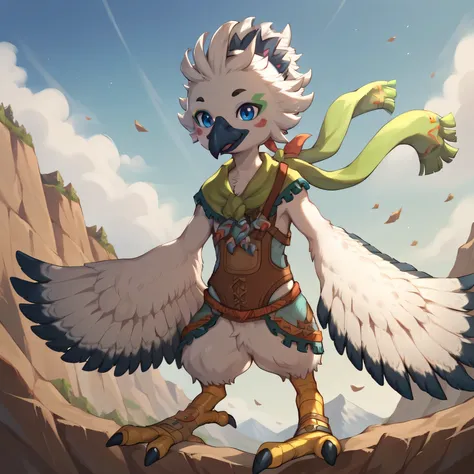 masterpiece, best quality, highly detailed, detailed eyes, detailed face, detailed skin, score_9, score_8_up, score_7_up, full body shot, 1boy, anthro, solo by bonifasko, tulin, portrait, outside, sky, smiling, hands, talons, animal nose, blue eyes, cool, ...