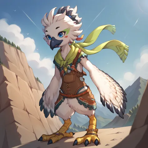 masterpiece, best quality, highly detailed, detailed eyes, detailed face, detailed skin, score_9, score_8_up, score_7_up, full body shot, 1boy, anthro, solo by bonifasko, tulin, portrait, outside, sky, smiling, hands, talons, animal nose, blue eyes, cool, ...