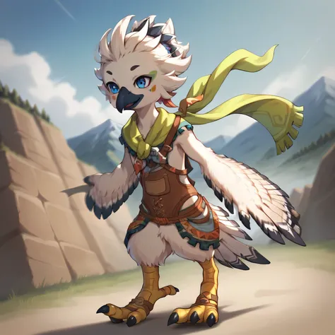 masterpiece, best quality, highly detailed, detailed eyes, detailed face, detailed skin, score_9, score_8_up, score_7_up, full body shot, 1boy, solo, anthro, tulin, portrait, outside, sky, smiling, concentrated, hands, talons, animal nose, blue eyes, cool,...