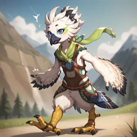 masterpiece, best quality, highly detailed, detailed eyes, detailed face, detailed skin, score_9, score_8_up, score_7_up, full body shot, 1boy, solo, anthro, tulin, portrait, outside, sky, looking at viewer, surprised, hands, talons, animal nose, blue eyes...