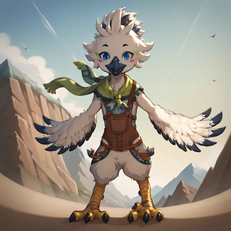 masterpiece, best quality, highly detailed, detailed eyes, detailed face, detailed skin, score_9, score_8_up, score_7_up, full body shot, 1boy, solo, anthro, tulin, portrait, outside, sky, looking at viewer, surprised, hands, talons, animal nose, blue eyes...