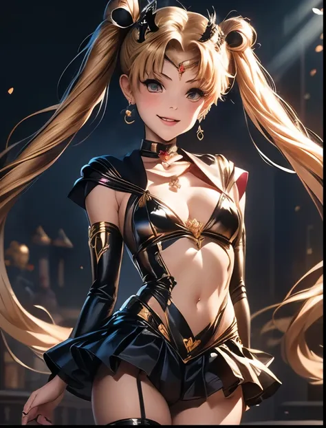 （（（ＳＦＷ、Highest quality、 first class masterpiece 、 normal body of a real person 、8k、  detailed faces 、super precise、   real color 、５refer to、Highest）））、Sailor Moon、sailorMoon、 Gold、twintails、Magic Girl、pretty girl、 can be used、 Navel Exposure 、Big Breasts、C...