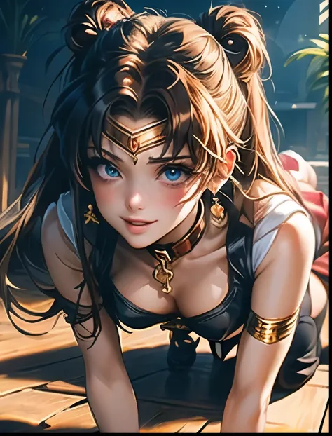 （（（ＳＦＷ、Highest quality、 first class masterpiece 、 normal body of a real person 、8k、  detailed faces 、super precise、   real color 、５refer to、Highest）））、Sailor Moon、sailorMoon、 Gold、twintails、Magic Girl、pretty girl、 can be used、 Navel Exposure 、Big Breasts、C...