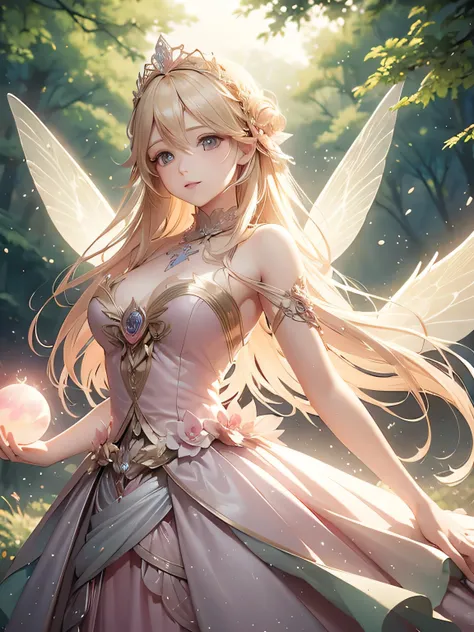 Concise Prompts (Prioritizing Brevity):

Forest fairy, pink dress, glowing orb, large wings, blonde.
Fantasy art, fairy, pink, magical light, forest background.
Blonde fairy, holding glowing sphere, translucent wings, enchanted forest.
Slightly More Descri...