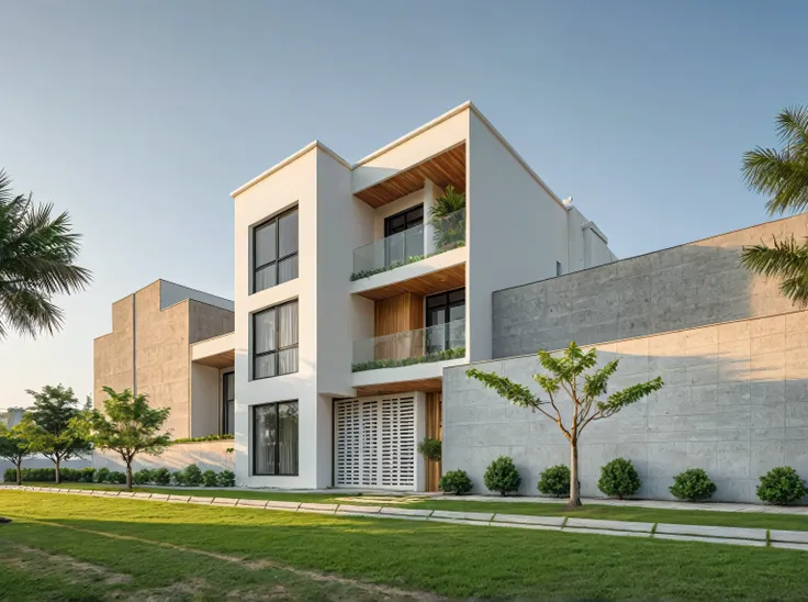 Raw photo,Masterpiece, high quality, best quality, authentic, super detail, exterior, outdoors, public building, sophisticated design, sharp modernity, delicate lines, granite walls, glass doors, house style modern on the street , A modern house with a uni...